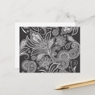 Carte Postale Motif Paisley, Persian Paisley, noir et blanc