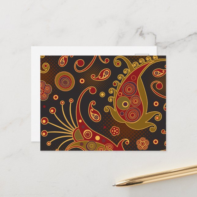 Carte Postale Motif Paisley, Persian Paisley, Oriental Paisley (Devant/Arrière en situation)