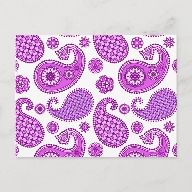 Carte Postale Motif Paisley, violet, violet et blanc (Devant)