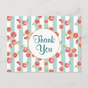 Carte Postale Motif Pamplemousse Rose sur Rayures Vertes Merci