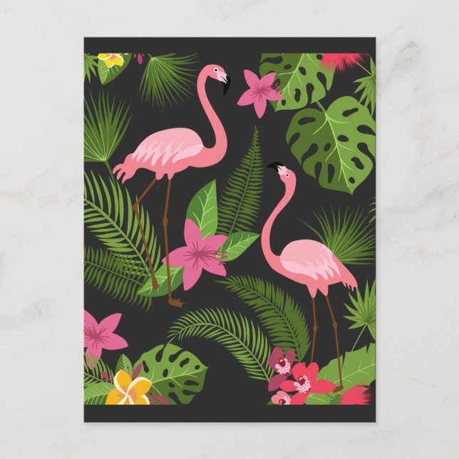 Carte Postale Motif Paon Rose avec Fleur  (Devant)