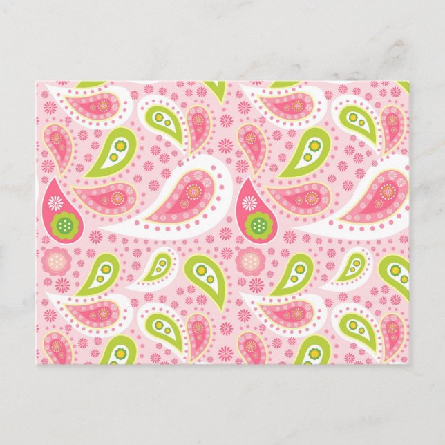 Carte Postale Motif Passez Bright Pink et Lime Green Paisley (Devant)