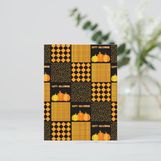 Carte Postale Motif Patchwork Citrouille Halloween (Debout devant)