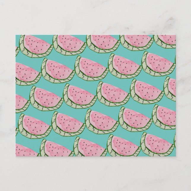 Carte Postale Motif peint à l'aquarelle de pastèque Doodles    (Devant)