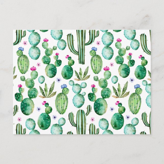 Carte Postale Motif Plante Cactus aquarelle (Devant)