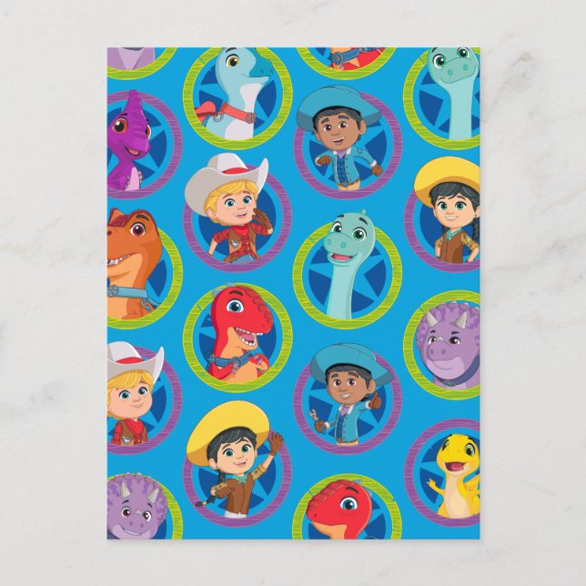 Carte Postale Motif Ranch de dinosaures colorés (Devant)