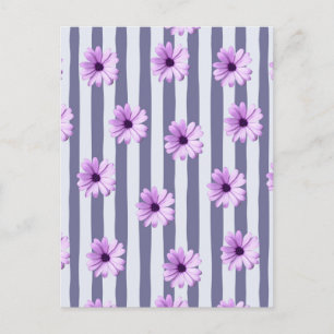 Carte Postale motif rayé avec des marguerites violettes