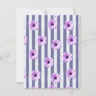 Carte Postale motif rayé avec des pâquerettes violettes