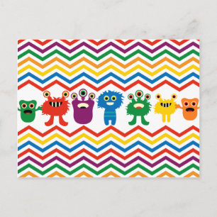 Carte Postale Motif rayé chevron amusant de monstres mignons col