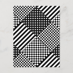 Carte Postale Motif rayures à carreaux harlequin pois design mix