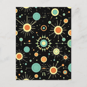 Carte Postale Motif Rétro Atomique en Étoile du Milieu du Siècle