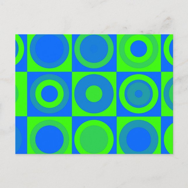 Carte Postale Motif Rétro Bleu Et Vert (Devant)
