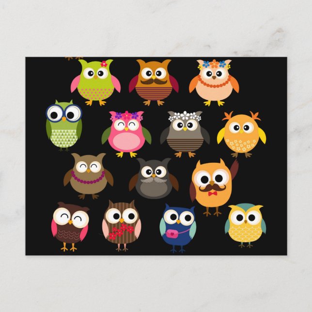 Carte Postale Motif Retro Owl (Devant)
