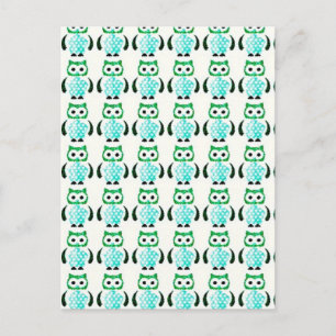 Carte Postale Motif Retro Vintage de Chouettes vertes