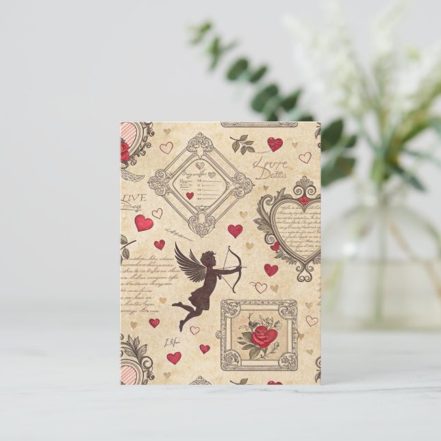 Carte Postale Motif romantique de vintage Cupid (8) (Debout devant)
