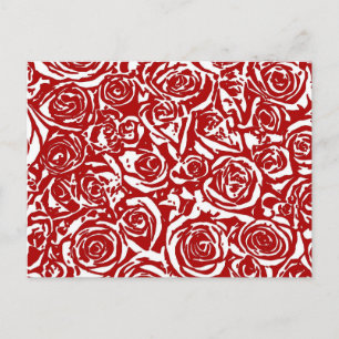 Carte Postale Motif Rose Abstrait moderne, rouge foncé et blanc