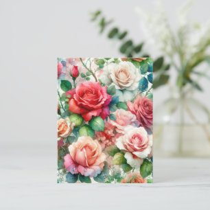 Carte Postale Motif Rose Fantaisiste