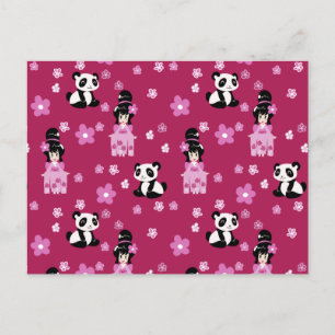 Carte Postale Motif rose Geisha Panda