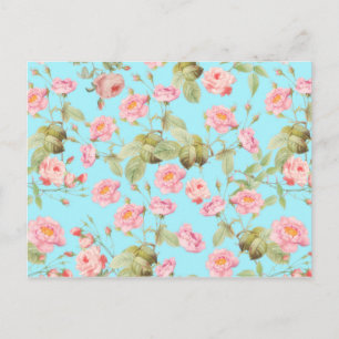 Carte Postale Motif Rose Vintage Victorien d'été sur Turquoise