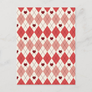 Carte Postale Motif sans couture Argyle Cœur Rouge Romance Migno