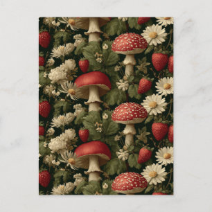 Carte Postale Motif sans couture avec amanite tue-mouches rouge