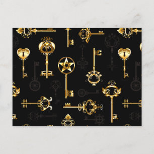 Carte Postale Motif sans couture avec des clés dorées