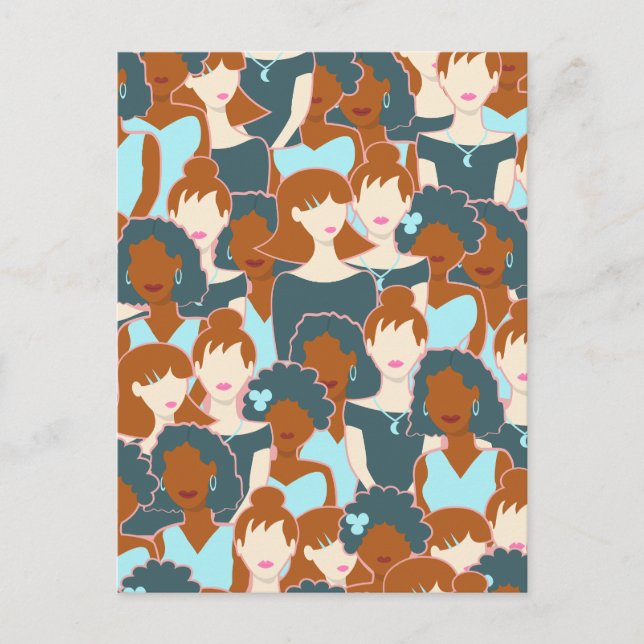 Carte Postale Motif sans couture avec filles noires et blanches (Devant)