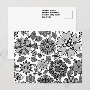Carte Postale Motif sans couture d'art floral rétro noir gris bl