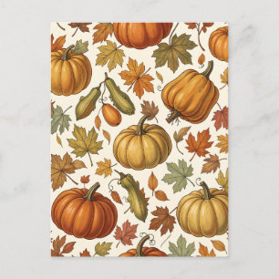 Carte Postale Motif sans couture de citrouille et de feuille d'a