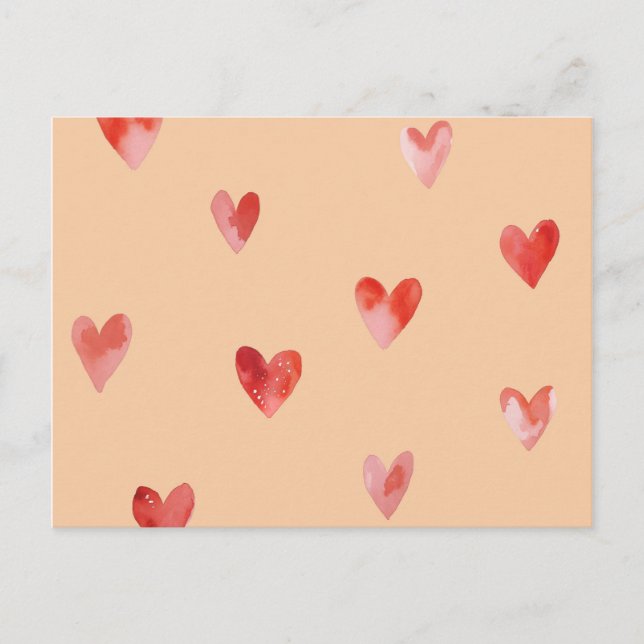 Carte Postale Motif sans couture de cœurs à l'aquarelle (Devant)