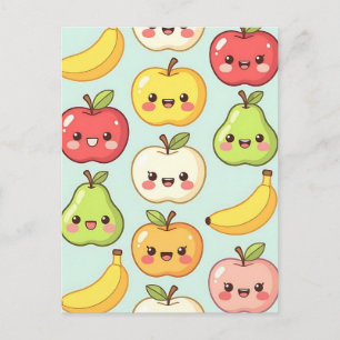 Carte Postale Motif sans couture de fruits Kawaii Mignon dessin 