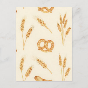 Carte Postale Motif sans couture de pain rustique et de blé