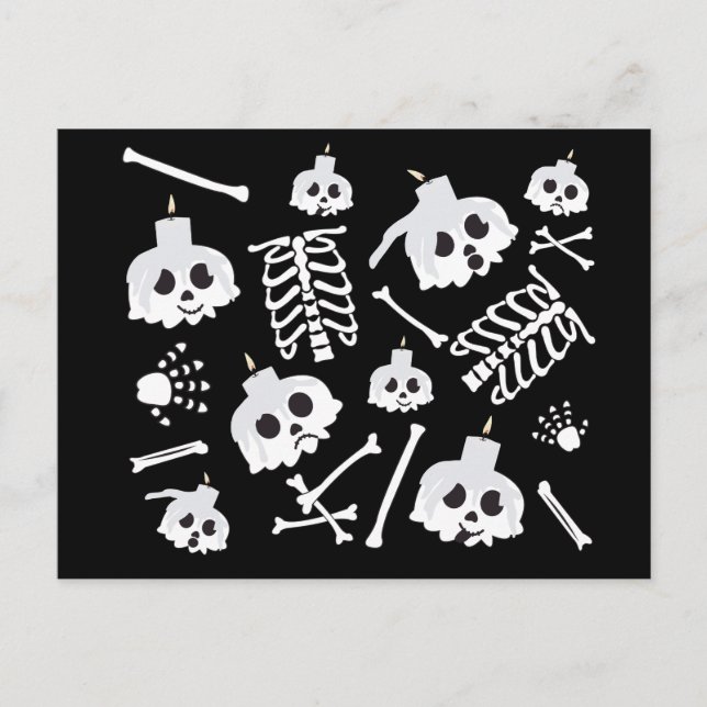 Carte Postale Motif squelette crâne os d'Halloween (Devant)