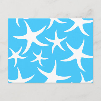 Carte Postale Motif Starfish, bleu turquoise clair et blanc.