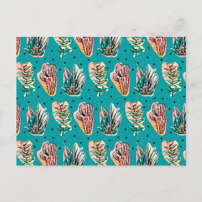 Carte Postale Motif Succulent de Cactus Graphique Abstrait (Devant)