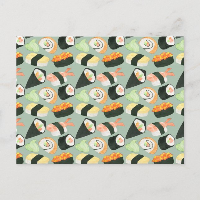 Carte Postale Motif Sushi aquarelle (Devant)