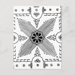 Carte Postale Motif symétrique indonésien de fleurs textiles