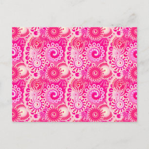 Carte Postale Motif tourbillon fractal, teintes rose fuchsia
