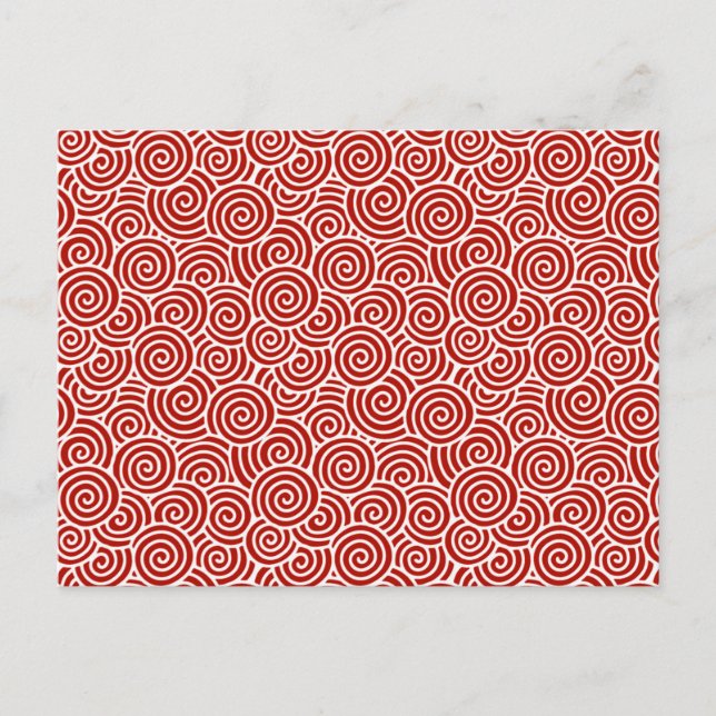 Carte Postale Motif tourbillon japonais - rouge profond et blanc (Devant)