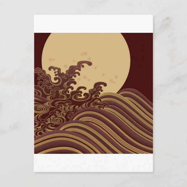 Carte Postale Motif traditionnel japonais de vague et de lune (Devant)