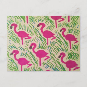 Carte Postale Motif tropical de Flamants roses roses