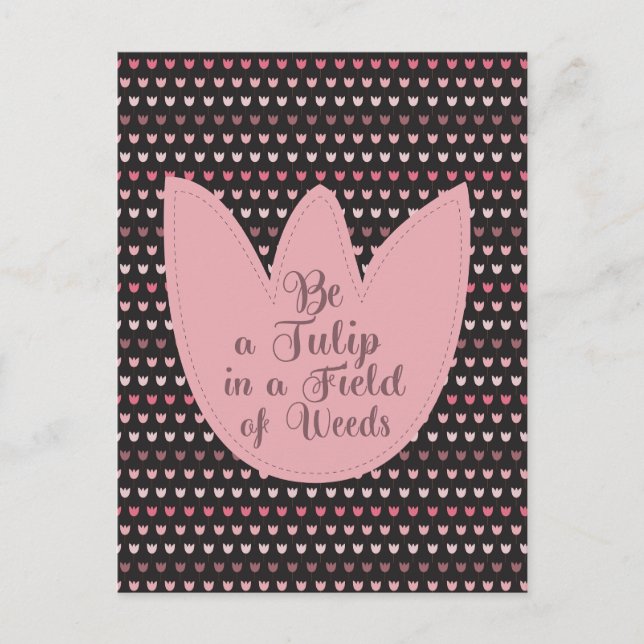 Carte Postale Motif Tulipe rose simple avec arrière - plan foncé (Devant)