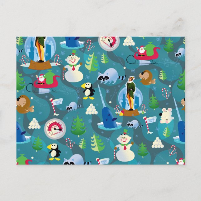 Carte Postale Motif turquoise avec Buddy l'elfe et personnages (Devant)