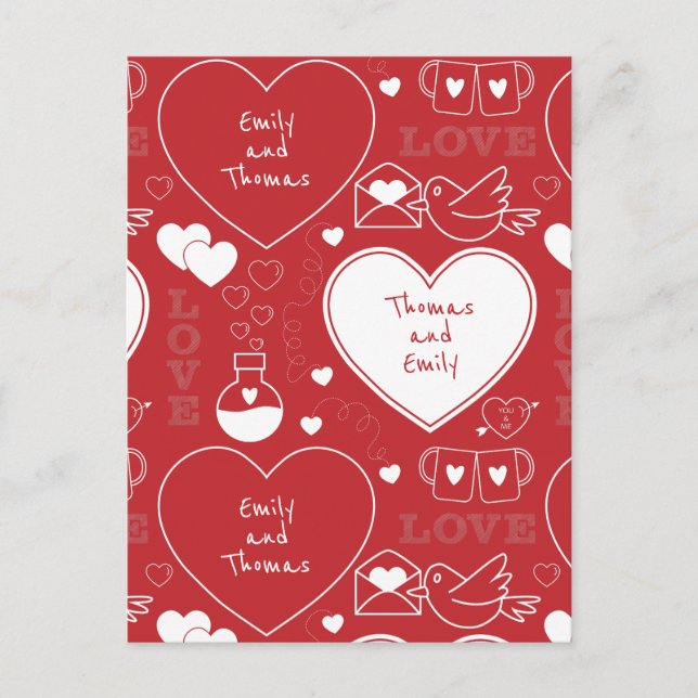 Carte postale Motif Valentine - Blanc sur rouge (Devant)