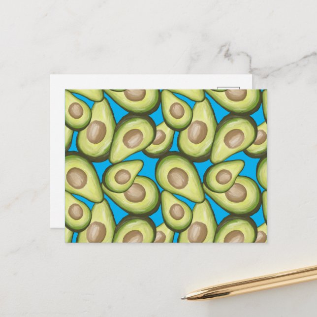 Carte Postale Motif Vegan Avocado frais et gourmand (Devant/Arrière en situation)