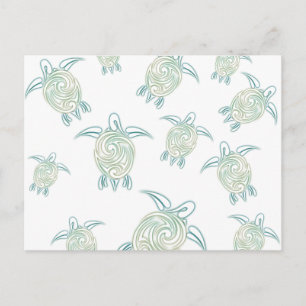 Carte Postale Motif vert blanc des tortues marines