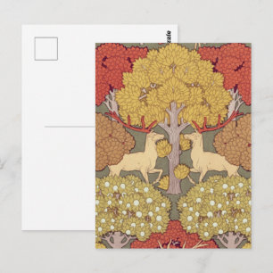 Carte Postale Motif Vert Sauge Forêt Cerf Stag Vintage