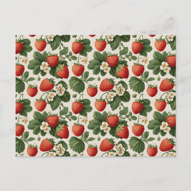 Carte Postale Motif vintage aux fraises avec fleurs (Devant)
