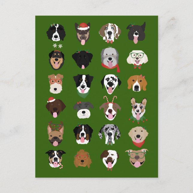 Carte Postale Motif visage chien de Noël (Devant)