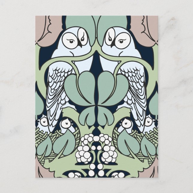 Carte postale Motif Voysey Art Nouveau Owl (Devant)